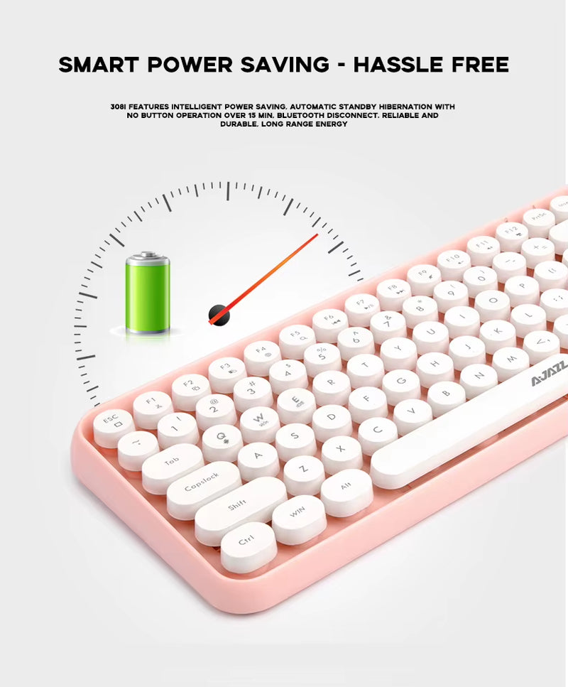 AJAZZ 308I Wireless Keyboard Bluetooth Silent Mouse for Laptop, Mobile Phone, Ipad, Tablet Computer, Cute for Office Use