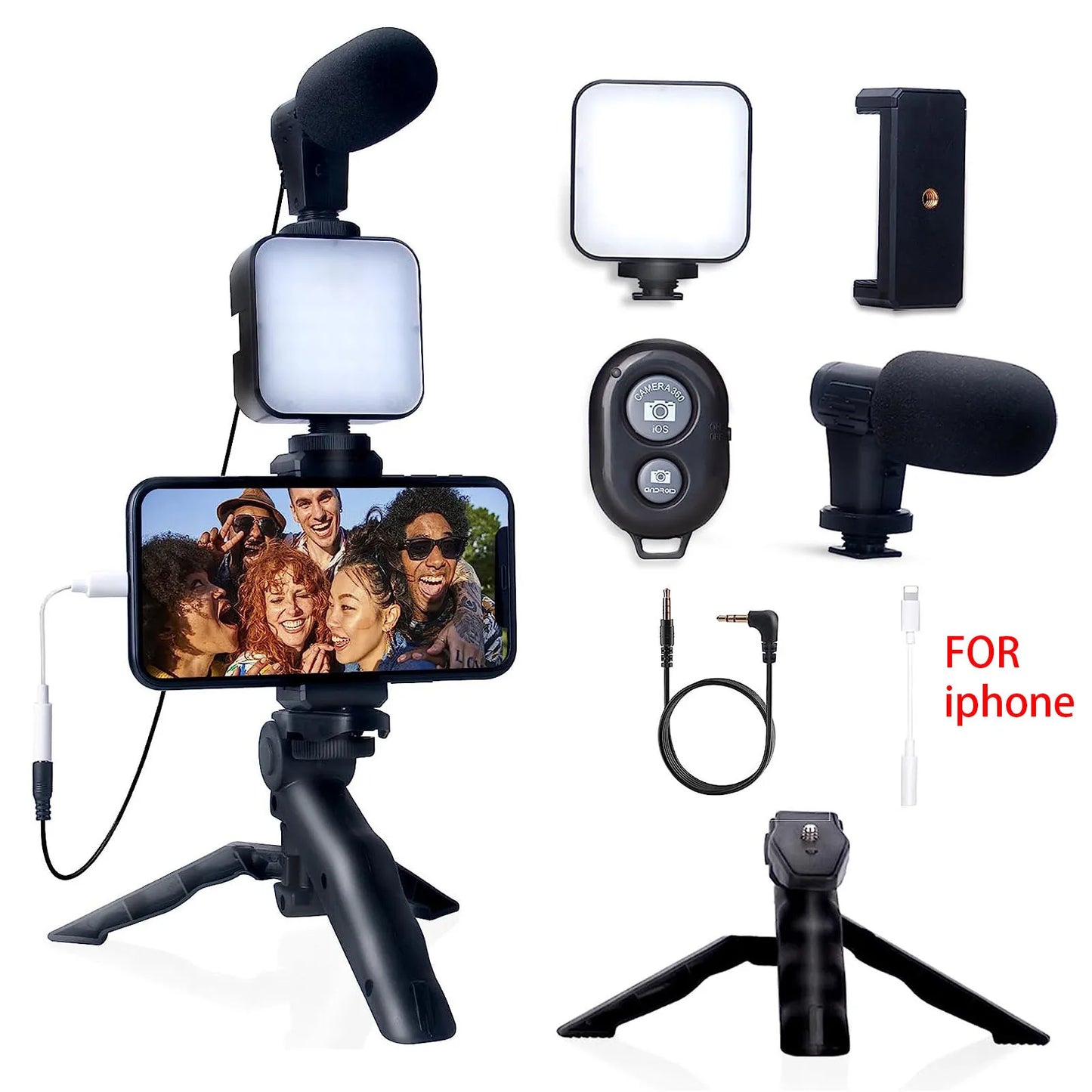 Professional Smartphone Vlogging Kit for iPhone and Android with Tripod and Mini Microphone - Ideal Starter Kit for TikTok, Live Streaming, and YouTube Videos