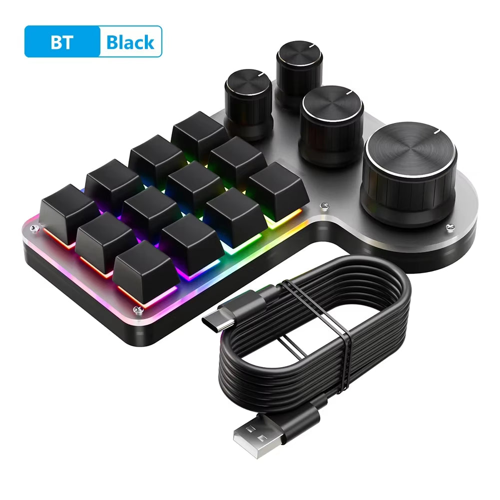 12 Keys 4 Knobs Mechanical Gaming Keyboard Red Switch USB Wired/Bluetooth-Compatible Copy Paste Mini Button for Gamers/Designers