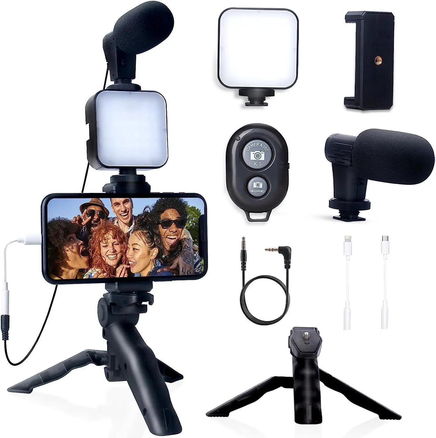 Professional Smartphone Vlogging Kit for iPhone and Android with Tripod and Mini Microphone - Ideal Starter Kit for TikTok, Live Streaming, and YouTube Videos
