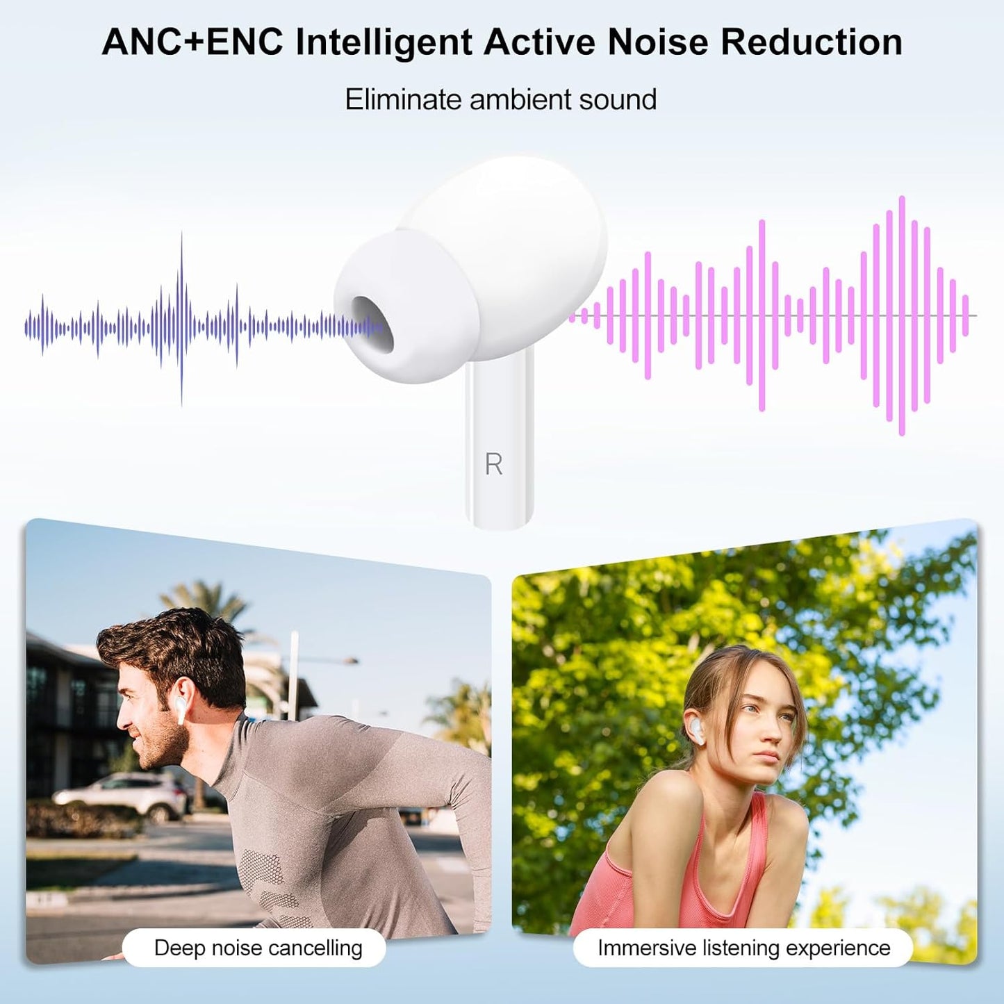 Wireless Earbuds, 5.4 Bluetooth Headphones with Touch Screen Ear Buds, ANC ENC Noise Cancelling Earbuds Headphones with Microphone, Wireless Bluetooth in Ear Earphones for Android IOS Phones