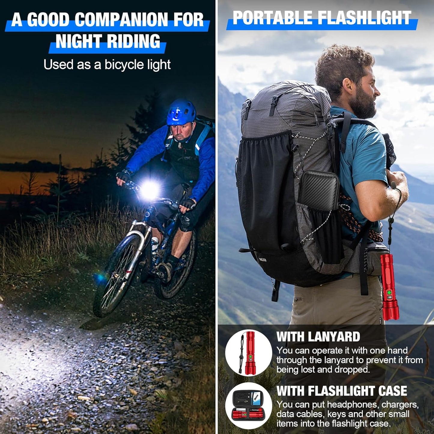 Flashlights High Lumens Rechargeable, Super Bright LED Powerful Flashlight, Type-C, 5 Modes, Zoomable, IPX5 Waterproof High Powered Tactical Flash Light for Emergency Camping,Red