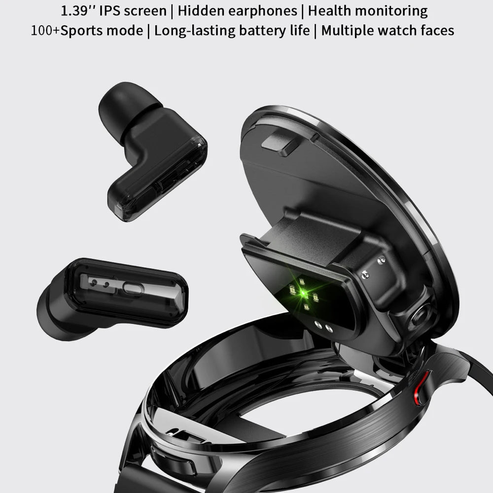 2 in 1 TWS Headset Smart Watch 1.39" Men Women Sport Fitness Heart Rate Health Watches Earphone Noise Reduction Music Smartwatch
