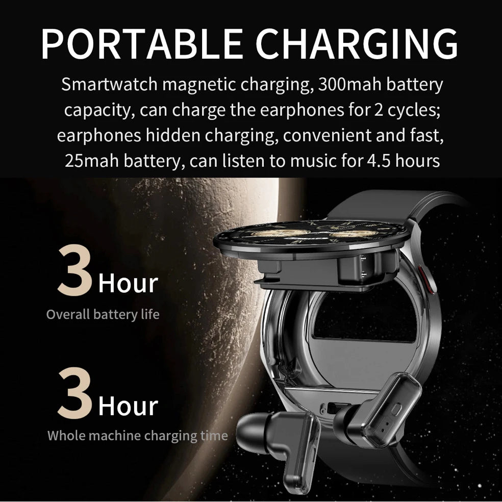 2 in 1 TWS Headset Smart Watch 1.39" Men Women Sport Fitness Heart Rate Health Watches Earphone Noise Reduction Music Smartwatch