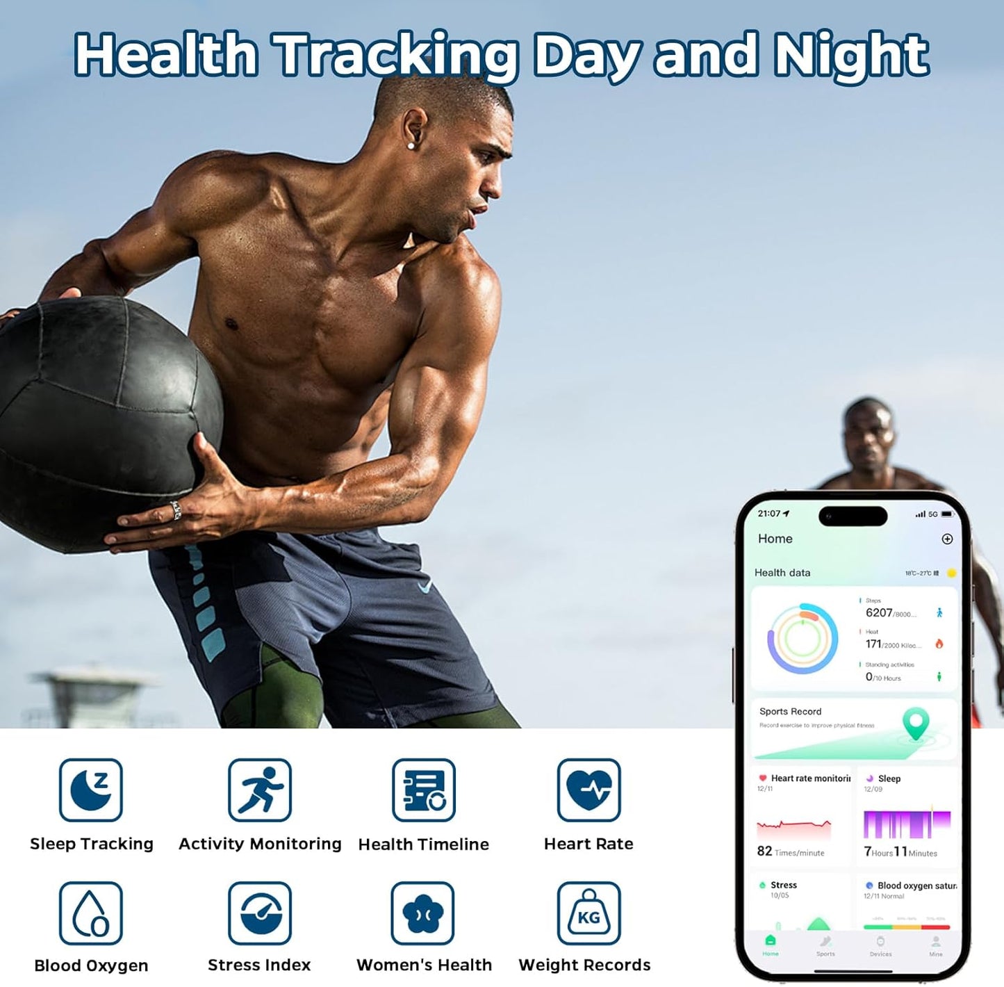 Smart Health Tracking Ring with Sleep Monitoring, Heart Rate Monitoring, and Activity Tracking Features - Waterproof Fitness Ring with Air Gesture Control, 7-Day Battery Life, Compatible with iOS and Android (Stylish Silver #8)