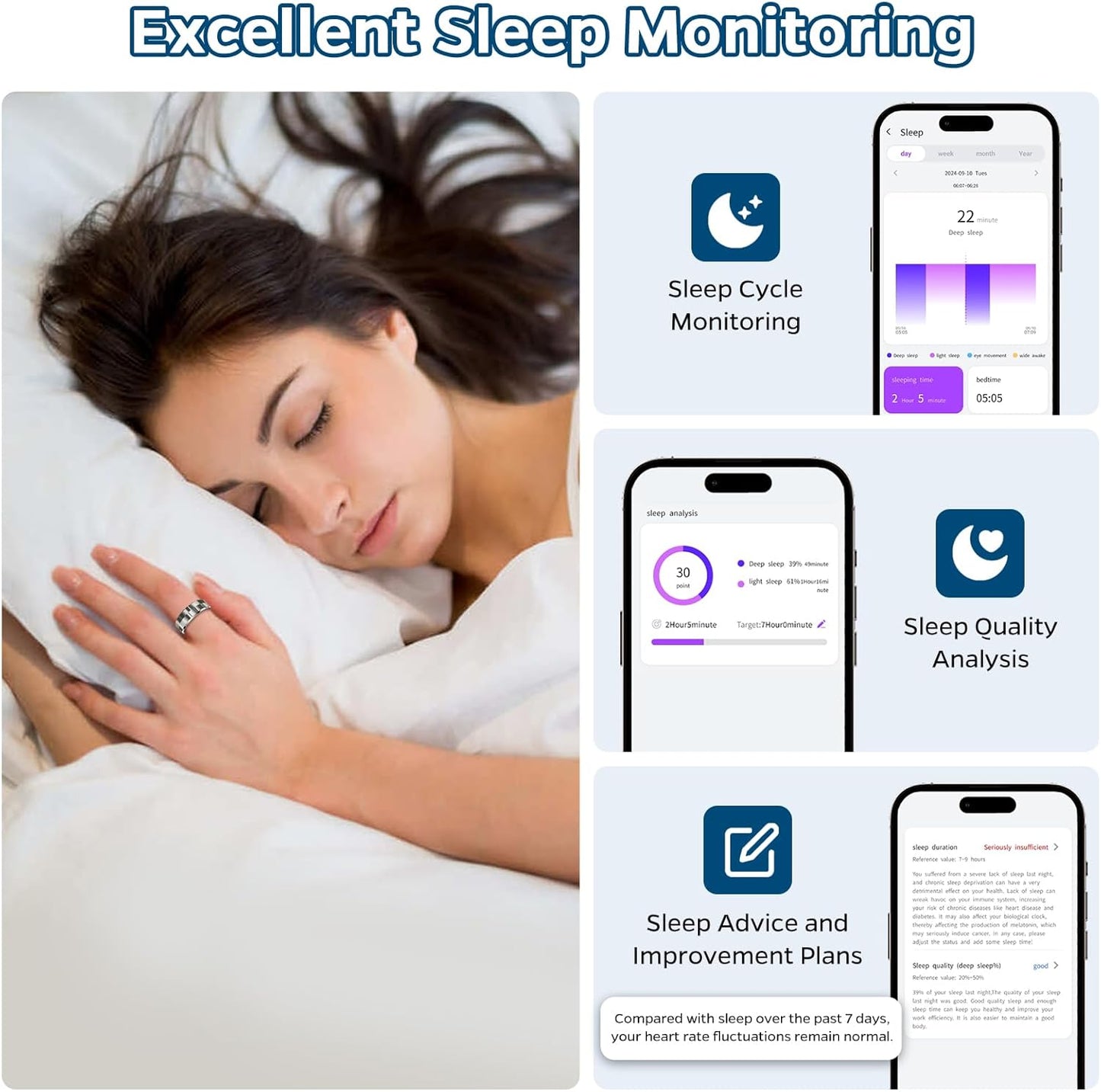 Smart Health Tracking Ring with Sleep Monitoring, Heart Rate Monitoring, and Activity Tracking Features - Waterproof Fitness Ring with Air Gesture Control, 7-Day Battery Life, Compatible with iOS and Android (Stylish Silver #8)