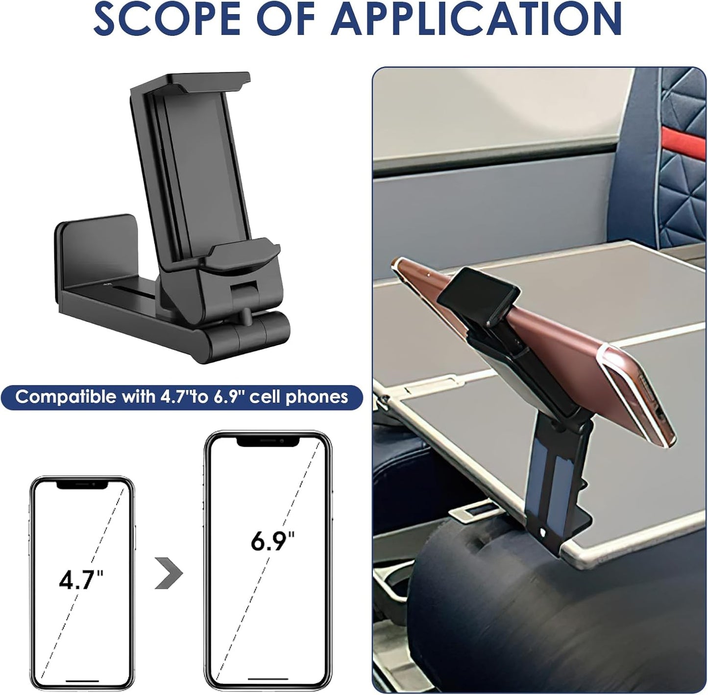 Airplane in Flight Phone Holder, 2PCS 360° Rotatable Universal Desk Stand Compatible with Iphone/Galaxy Android Phones, Portable Adjustable Mount Travel Essential for Plane, Train, Work