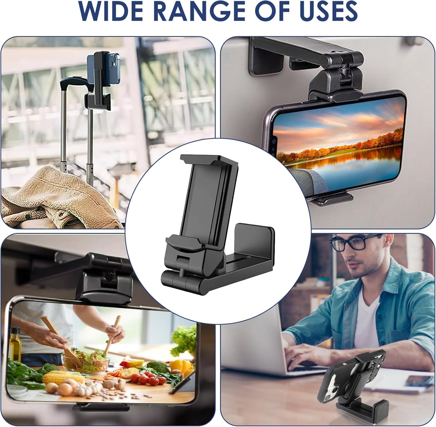Airplane in Flight Phone Holder, 2PCS 360° Rotatable Universal Desk Stand Compatible with Iphone/Galaxy Android Phones, Portable Adjustable Mount Travel Essential for Plane, Train, Work