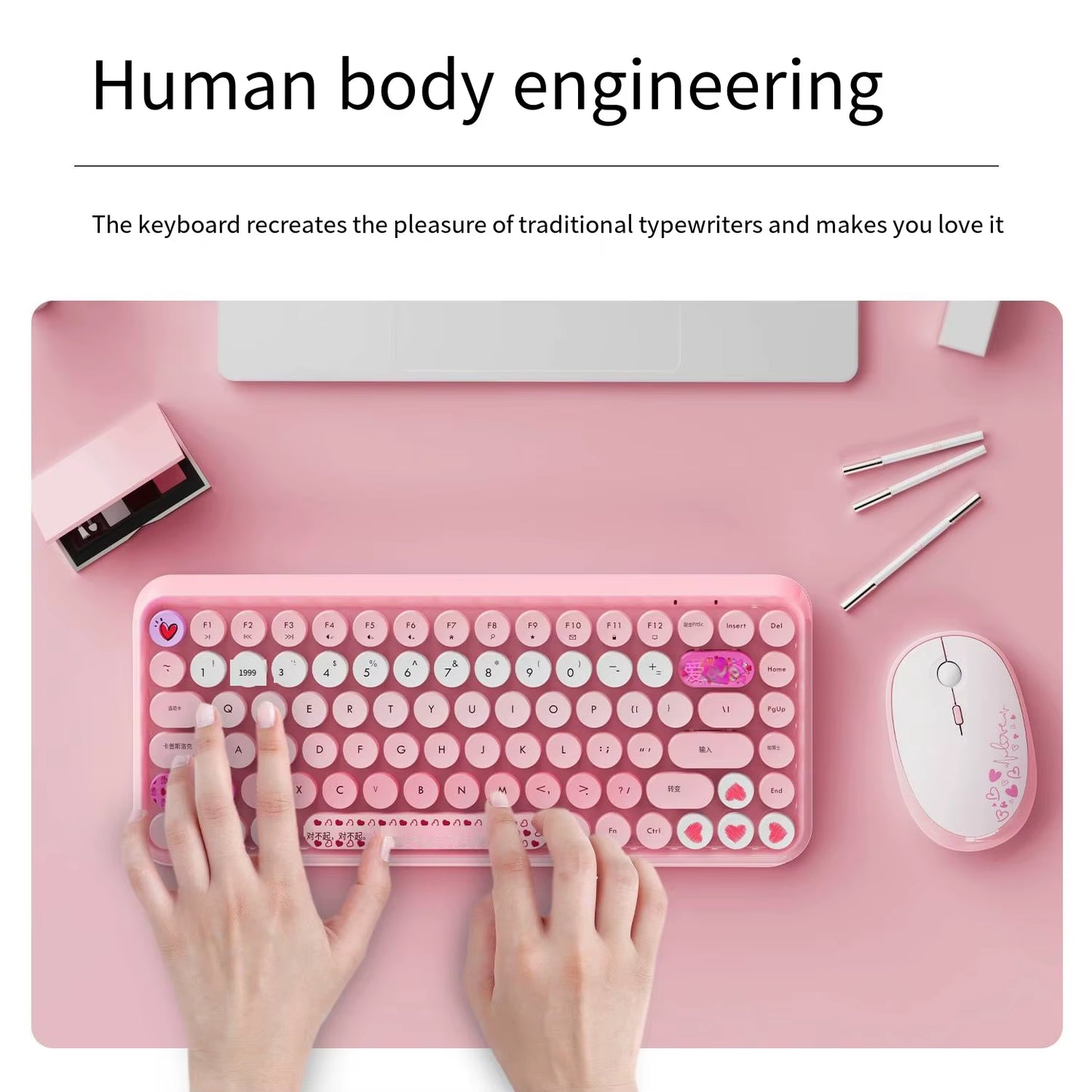 AJAZZ 308I Wireless Keyboard Bluetooth Silent Mouse for Laptop, Mobile Phone, Ipad, Tablet Computer, Cute for Office Use