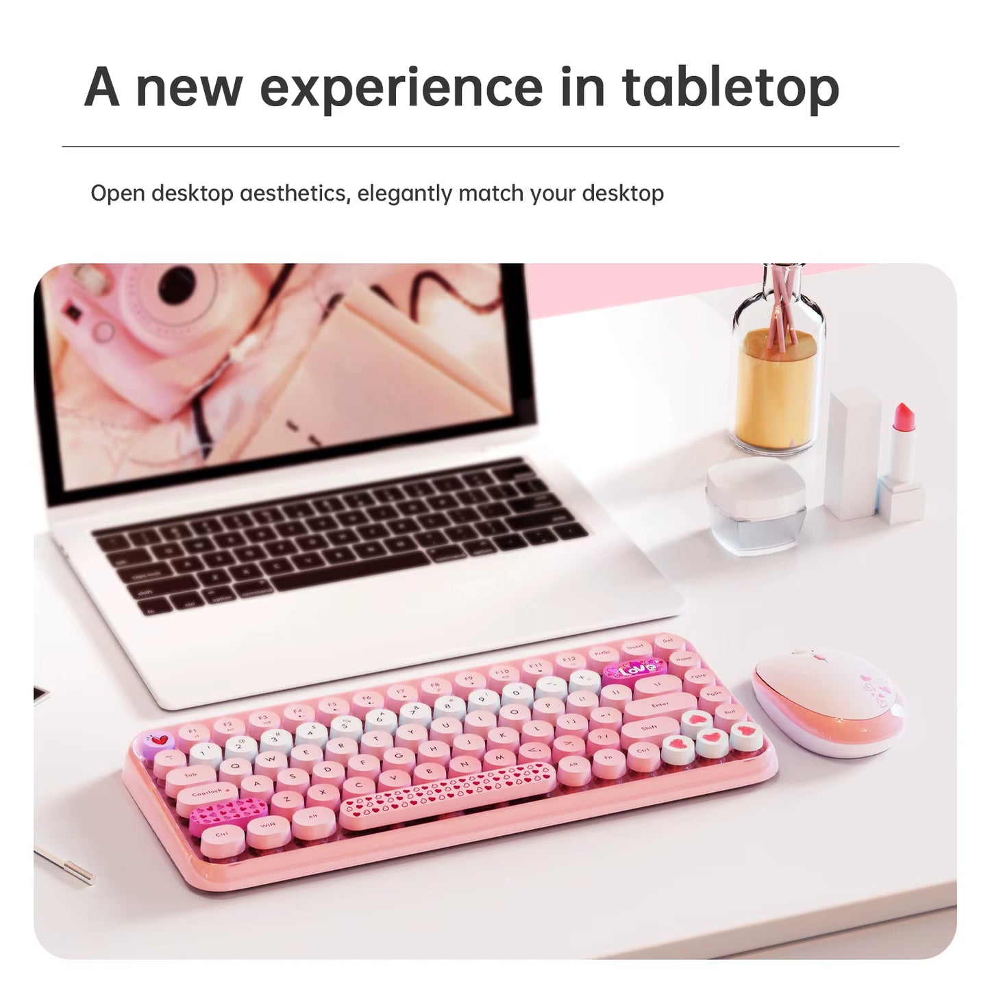 AJAZZ 308I Wireless Keyboard Bluetooth Silent Mouse for Laptop, Mobile Phone, Ipad, Tablet Computer, Cute for Office Use