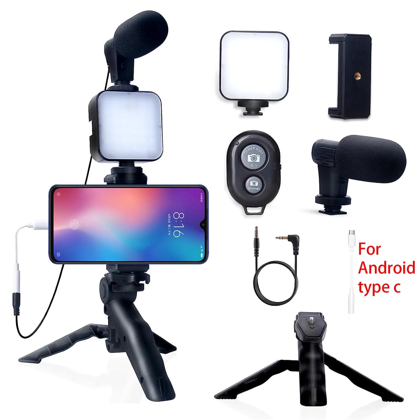 Professional Smartphone Vlogging Kit for iPhone and Android with Tripod and Mini Microphone - Ideal Starter Kit for TikTok, Live Streaming, and YouTube Videos