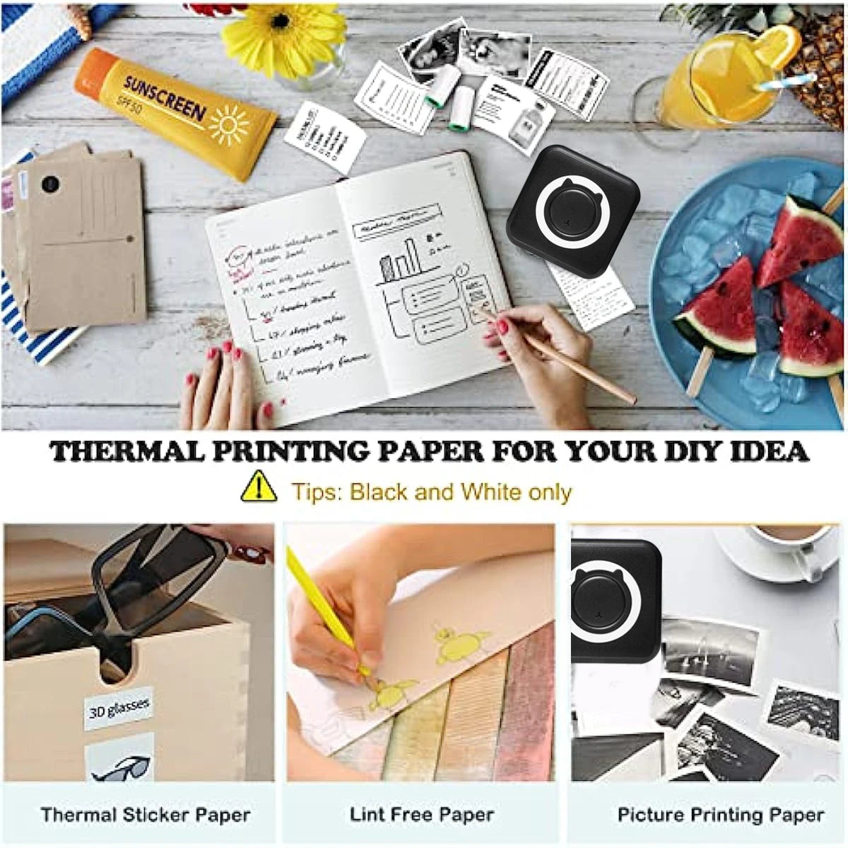 Portable Mini Thermal Printer for Photos and Labels - 58mm Wireless Bluetooth for Android and iOS