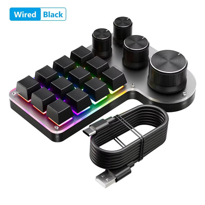 12 Keys 4 Knobs Mechanical Gaming Keyboard Red Switch USB Wired/Bluetooth-Compatible Copy Paste Mini Button for Gamers/Designers
