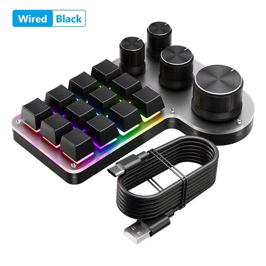 12 Keys 4 Knobs Mechanical Gaming Keyboard Red Switch USB Wired/Bluetooth-Compatible Copy Paste Mini Button for Gamers/Designers