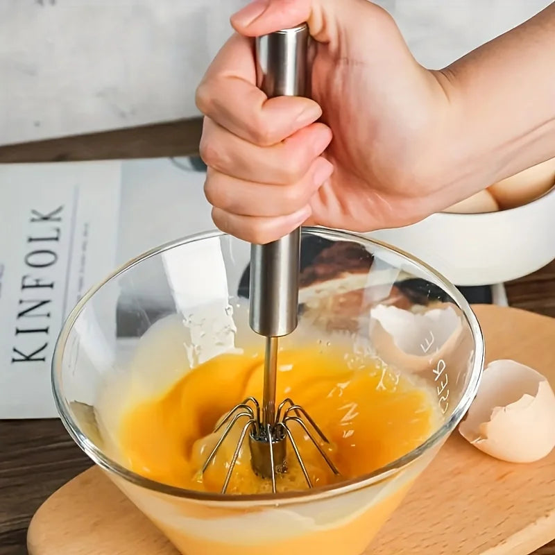 Upgrade Your Baking Game with the Stainless Steel Semi-Automatic Egg Beater - Effortless Mixing for Perfect Cakes and Cream!