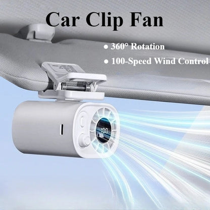 360° Rotatable Portable Car Clip Fan - 100 Speed Wind, 12V USB Rechargeable, Low Noise Mini Clamp Fan
