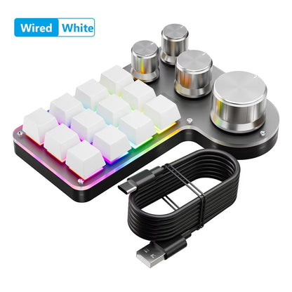 12 Keys 4 Knobs Mechanical Gaming Keyboard Red Switch USB Wired/Bluetooth-Compatible Copy Paste Mini Button for Gamers/Designers