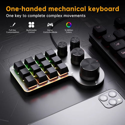 12 Keys 4 Knobs Mechanical Gaming Keyboard Red Switch USB Wired/Bluetooth-Compatible Copy Paste Mini Button for Gamers/Designers