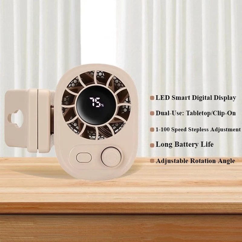 360° Rotatable Portable Car Clip Fan - 100 Speed Wind, 12V USB Rechargeable, Low Noise Mini Clamp Fan