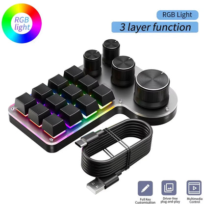 12 Keys 4 Knobs Mechanical Gaming Keyboard Red Switch USB Wired/Bluetooth-Compatible Copy Paste Mini Button for Gamers/Designers
