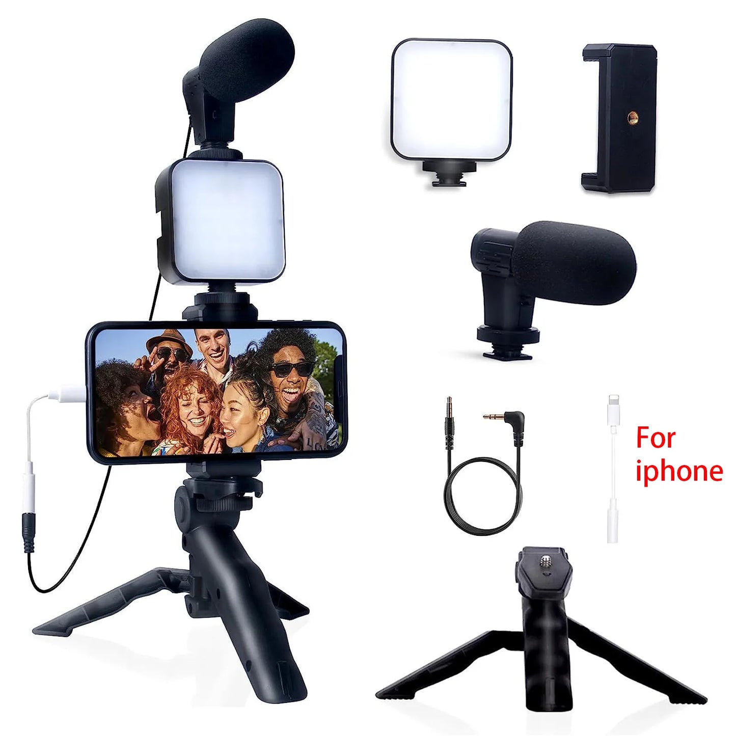 Professional Smartphone Vlogging Kit for iPhone and Android with Tripod and Mini Microphone - Ideal Starter Kit for TikTok, Live Streaming, and YouTube Videos