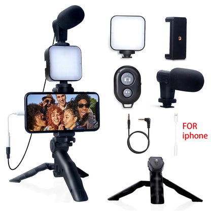 Professional Smartphone Vlogging Kit for iPhone and Android with Tripod and Mini Microphone - Ideal Starter Kit for TikTok, Live Streaming, and YouTube Videos