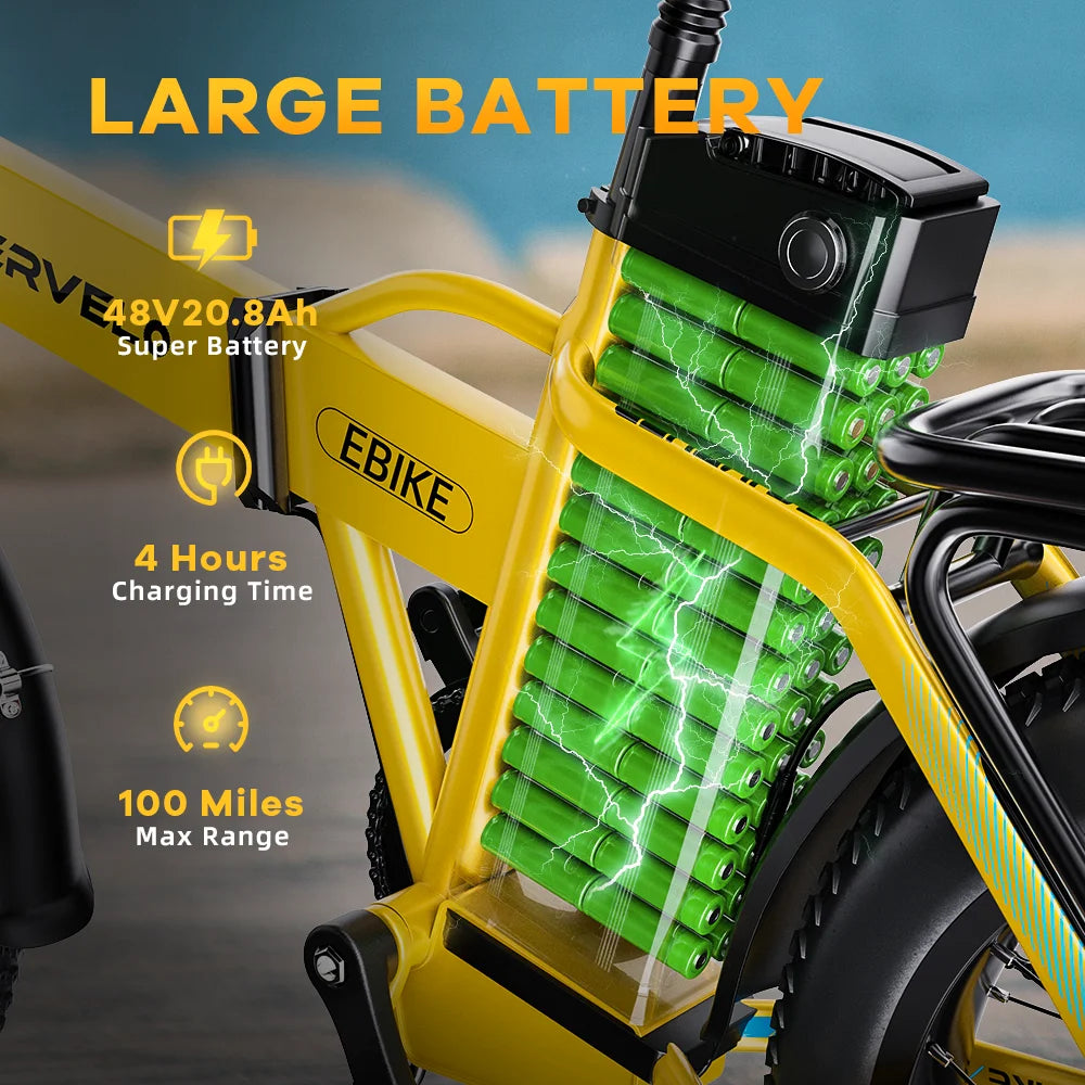 Experience the Thrill of Adventure with the 1000W Folding Electric Bike - 48V 20AH Battery, 30+ MPH Speed, and 80 Miles Range!