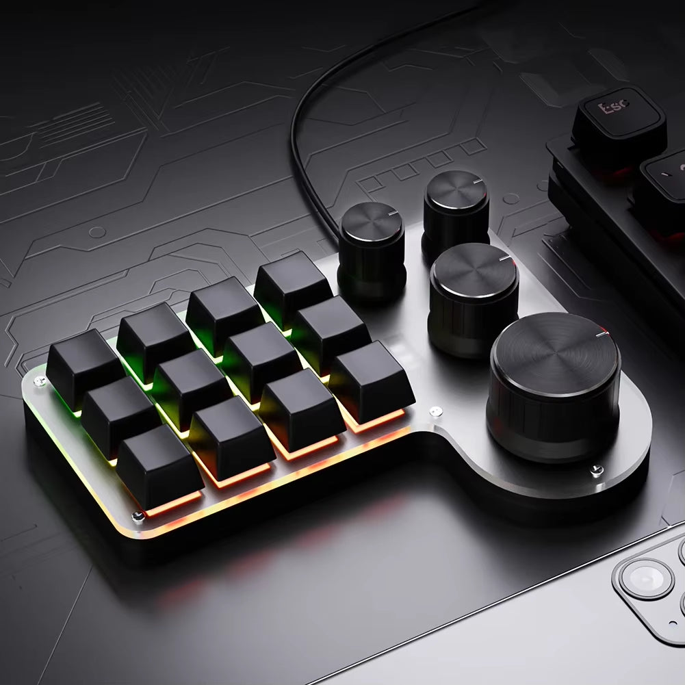 12 Keys 4 Knobs Mechanical Gaming Keyboard Red Switch USB Wired/Bluetooth-Compatible Copy Paste Mini Button for Gamers/Designers