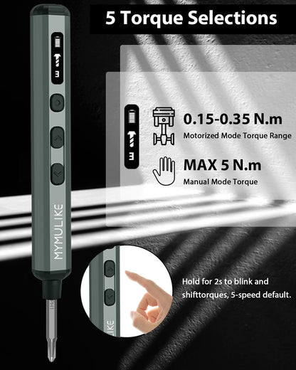 68Pcs Electric Screwdriver Set, Mini Precision Screwdriver 3.7V Power Screwdriver- 64 S2 Magnetic Bits, 5 Torque Settings, 4 LED Lights, Repair Tool for Work Phone Camera Laptop Watch