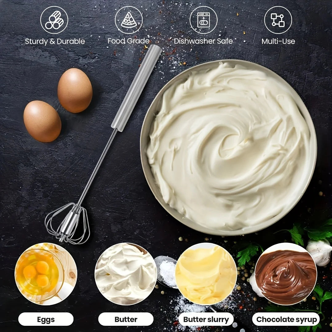 Upgrade Your Baking Game with the Stainless Steel Semi-Automatic Egg Beater - Effortless Mixing for Perfect Cakes and Cream!