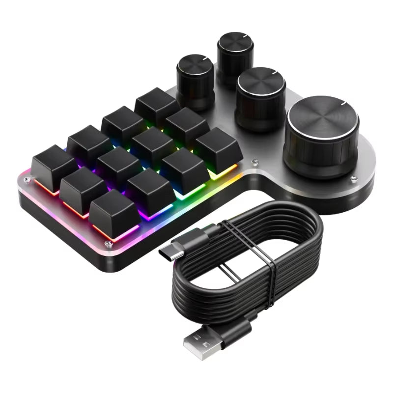12 Keys 4 Knobs Mechanical Gaming Keyboard Red Switch USB Wired/Bluetooth-Compatible Copy Paste Mini Button for Gamers/Designers