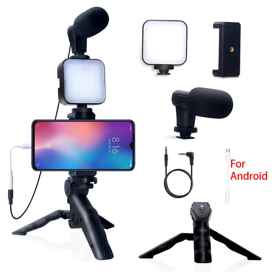 Professional Smartphone Vlogging Kit for iPhone and Android with Tripod and Mini Microphone - Ideal Starter Kit for TikTok, Live Streaming, and YouTube Videos