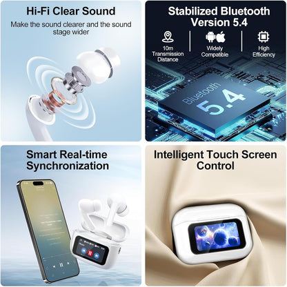 Wireless Earbuds, 5.4 Bluetooth Headphones with Touch Screen Ear Buds, ANC ENC Noise Cancelling Earbuds Headphones with Microphone, Wireless Bluetooth in Ear Earphones for Android IOS Phones