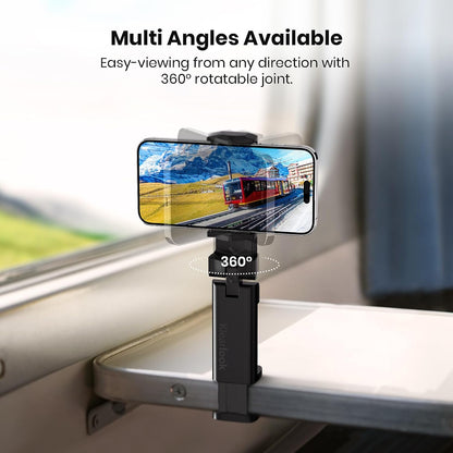 Klearlook Universal Airplane Phone Holder, in Flight Travel Essentials Phone Holder Mount with Multi-Directional 360° Rotation, Travel Must Haves Handsfree Phone Stand for Flying, Home, Office