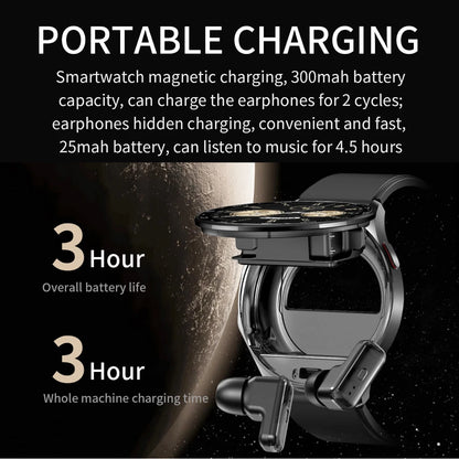 2 in 1 TWS Headset Smart Watch 1.39" Men Women Sport Fitness Heart Rate Health Watches Earphone Noise Reduction Music Smartwatch