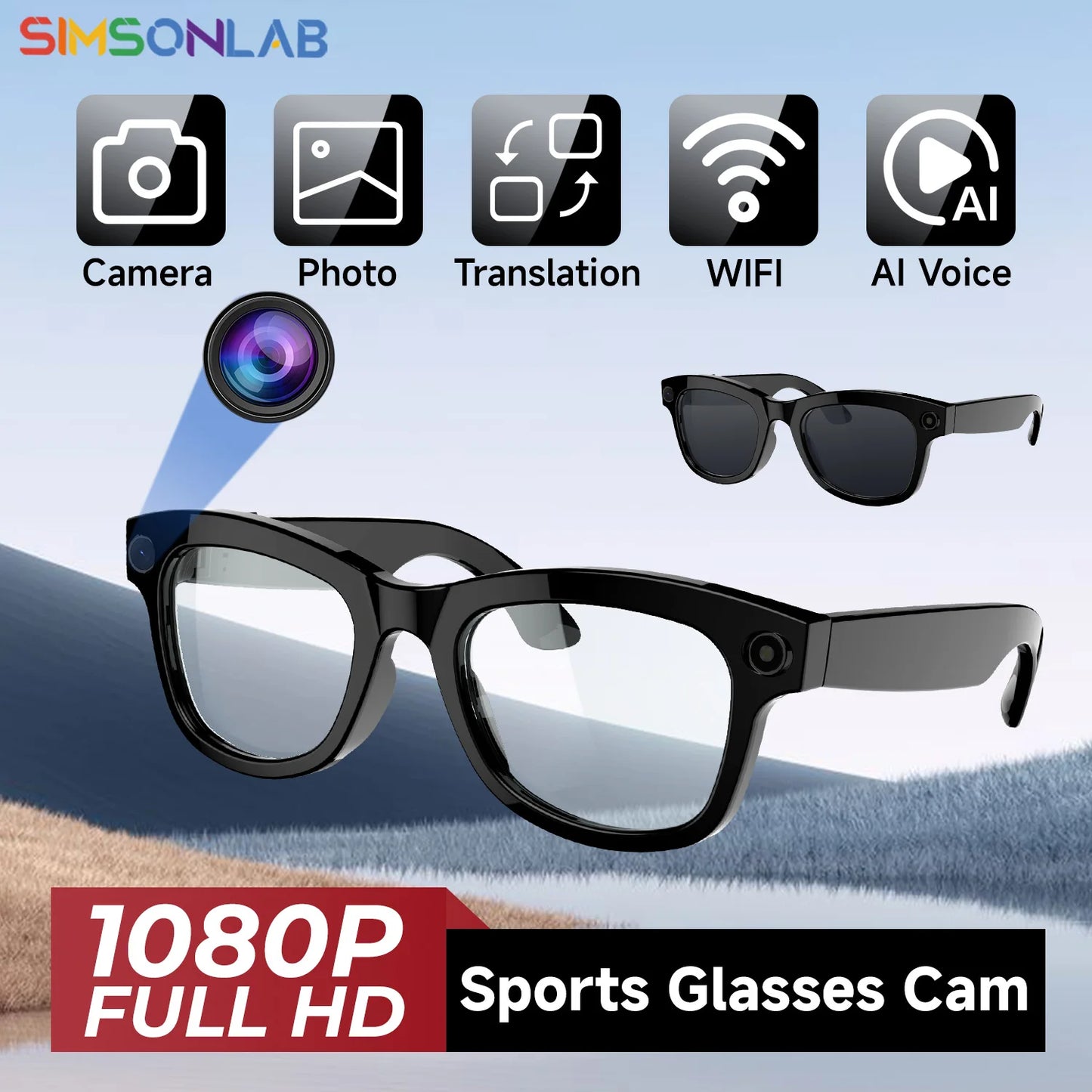 2025 Smart Glasses with 1080P HD Camera, AI Translation, and DVR Capabilities for Outdoor Sports and Video Conferencing