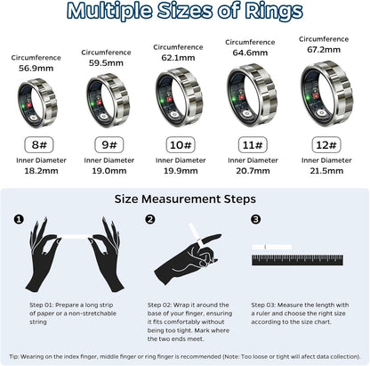 Smart Health Tracking Ring with Sleep Monitoring, Heart Rate Monitoring, and Activity Tracking Features - Waterproof Fitness Ring with Air Gesture Control, 7-Day Battery Life, Compatible with iOS and Android (Stylish Silver #8)