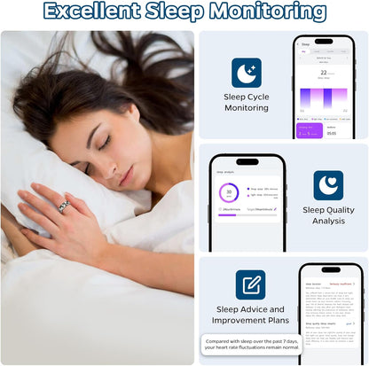 Smart Health Tracking Ring with Sleep Monitoring, Heart Rate Monitoring, and Activity Tracking Features - Waterproof Fitness Ring with Air Gesture Control, 7-Day Battery Life, Compatible with iOS and Android (Stylish Silver #8)