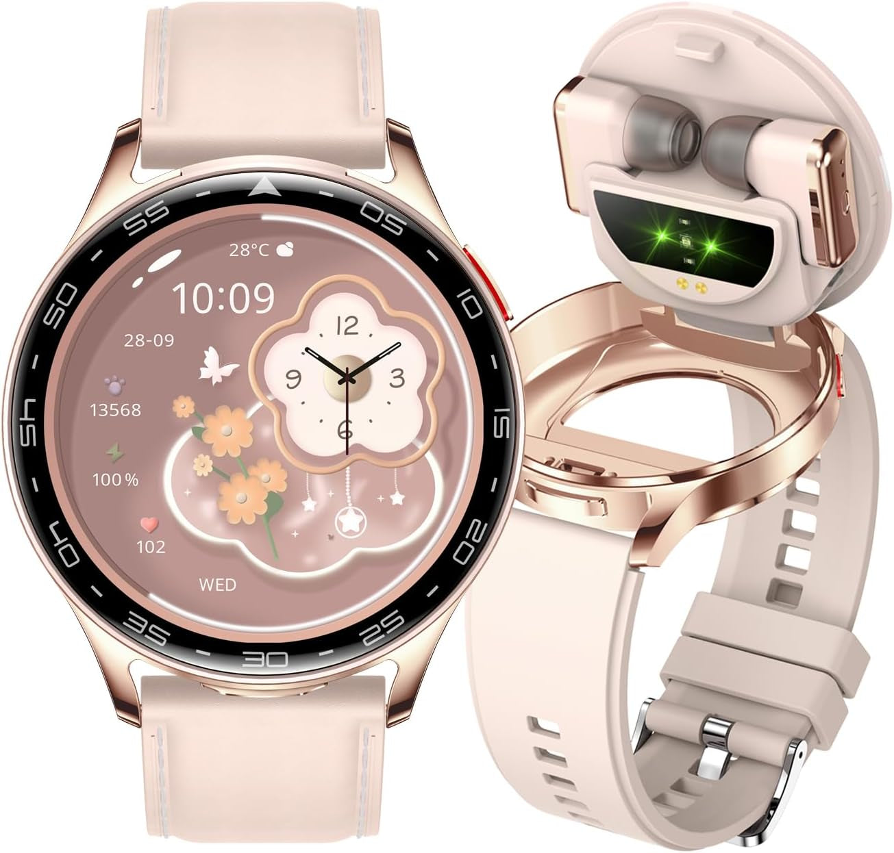 Smart Watch with Earbuds, 2 in 1 Bluetooth Smartwatch, 1.39" HD IPS Screen Smartwatch for Men Women, Fitness Tracker Long Time Standby Men Women Sports Smart Watch (Pink)