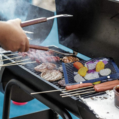 2 Pcs BBQ Grill Mesh Bag with 2 Pcs Silicone Brush, Non-Stick Large BBQ Baked Grilling PTFE Bag Heat-Resistant Reusable Easy to Clean Mesh Backing Bag for Outdoor Picnic Cooking Barbecue Father'S Day Gift