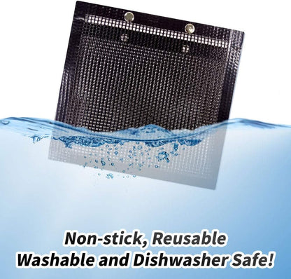 2 Pcs BBQ Grill Mesh Bag with 2 Pcs Silicone Brush, Non-Stick Large BBQ Baked Grilling PTFE Bag Heat-Resistant Reusable Easy to Clean Mesh Backing Bag for Outdoor Picnic Cooking Barbecue Father'S Day Gift