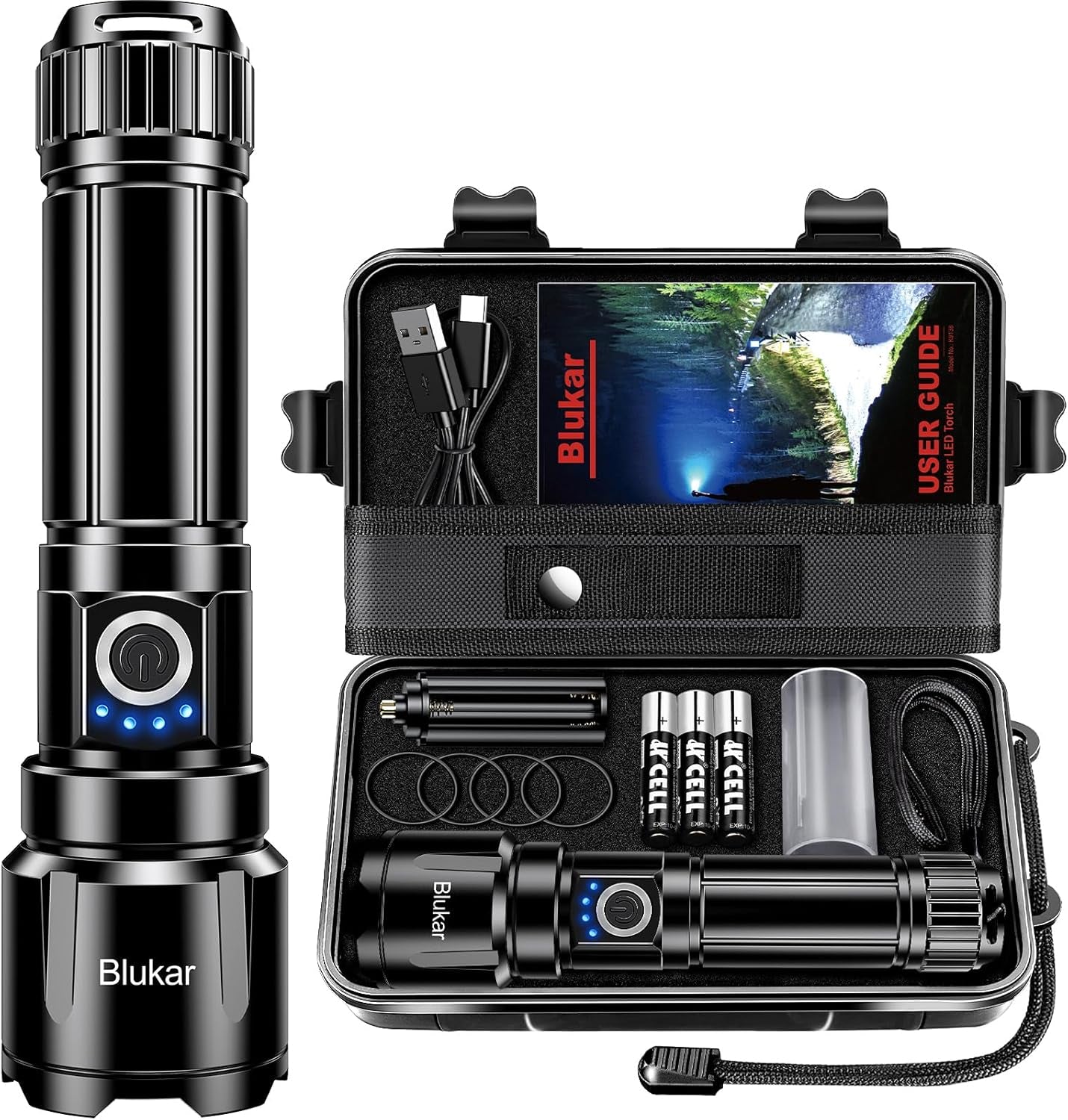 Rechargeable Flashlight High Lumens, Super Bright LED Powerful Tactical Torch - 5 Light Modes, Zoomable, Long Lasting, Waterproof Handheld Flash Light for Emergency, Camping, Hiking