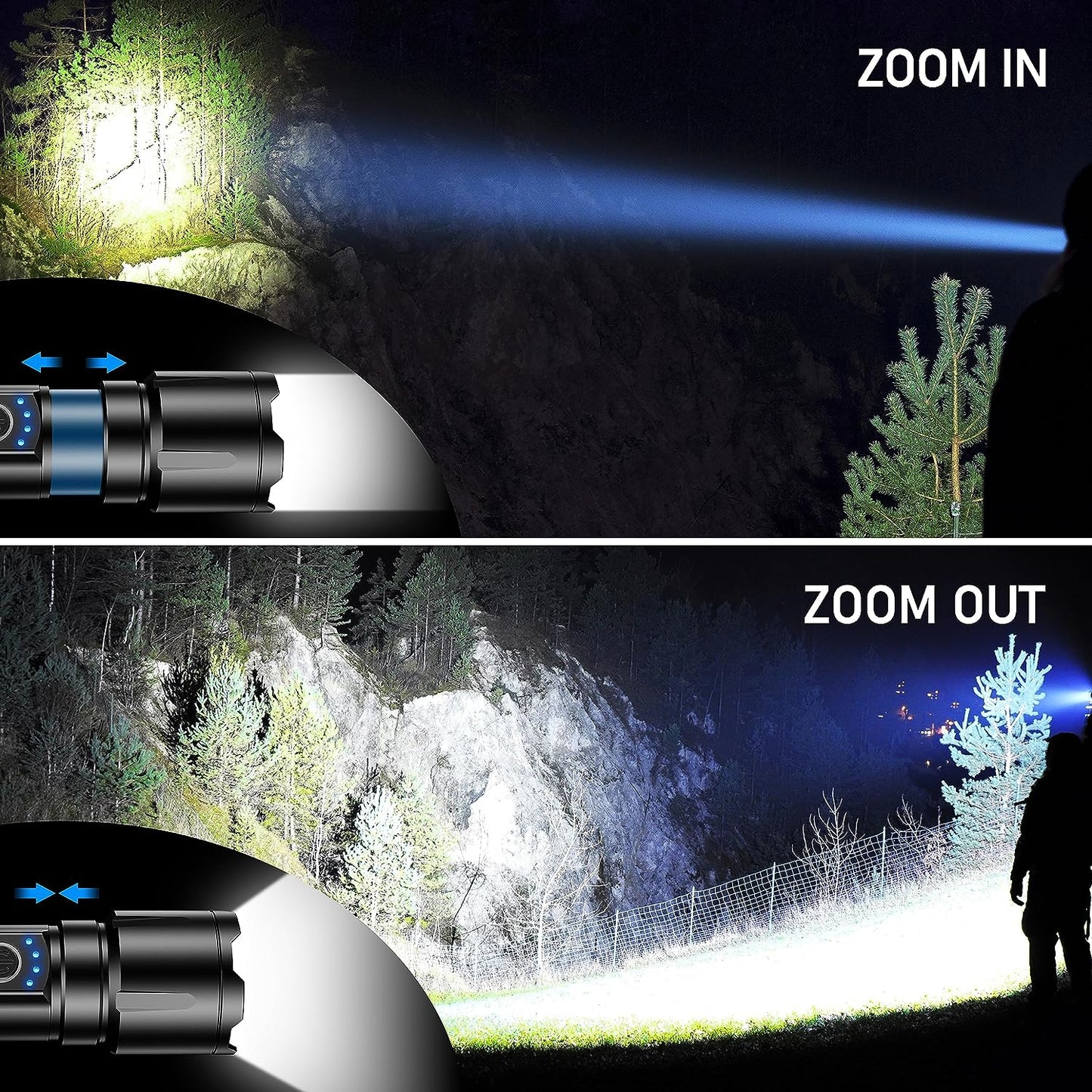 Rechargeable Flashlight High Lumens, Super Bright LED Powerful Tactical Torch - 5 Light Modes, Zoomable, Long Lasting, Waterproof Handheld Flash Light for Emergency, Camping, Hiking