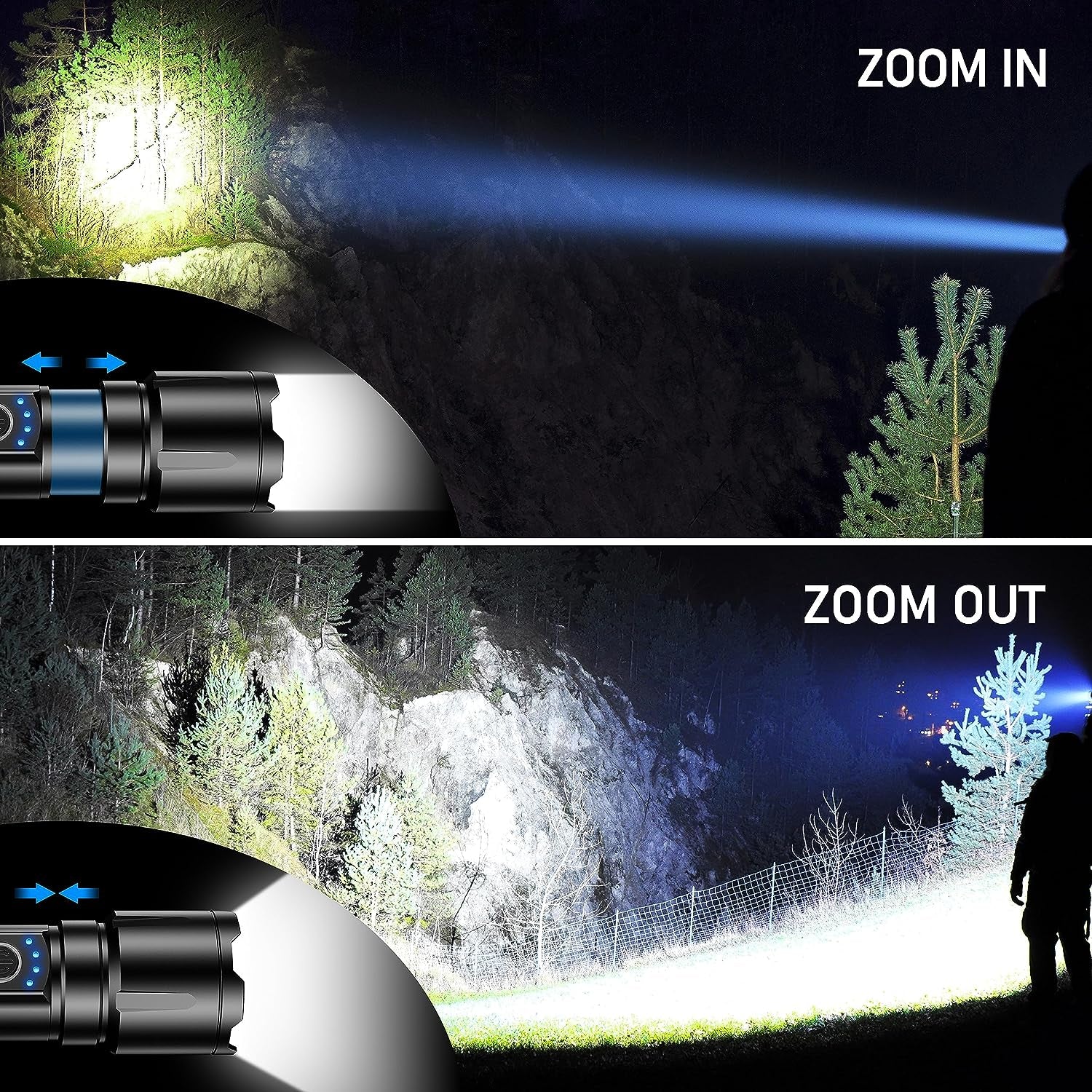 Rechargeable Flashlight High Lumens, Super Bright LED Powerful Tactical Torch - 5 Light Modes, Zoomable, Long Lasting, Waterproof Handheld Flash Light for Emergency, Camping, Hiking