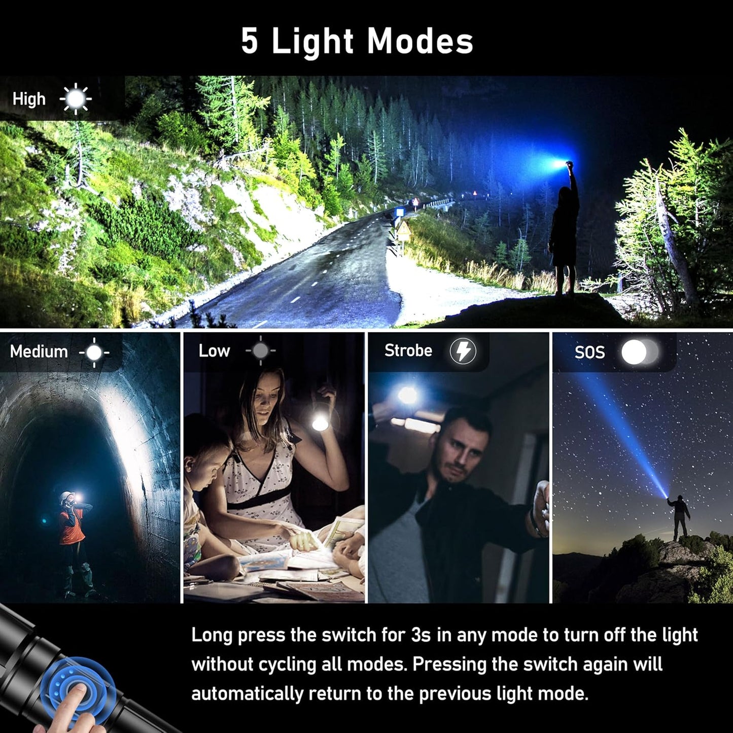 Rechargeable Flashlight High Lumens, Super Bright LED Powerful Tactical Torch - 5 Light Modes, Zoomable, Long Lasting, Waterproof Handheld Flash Light for Emergency, Camping, Hiking