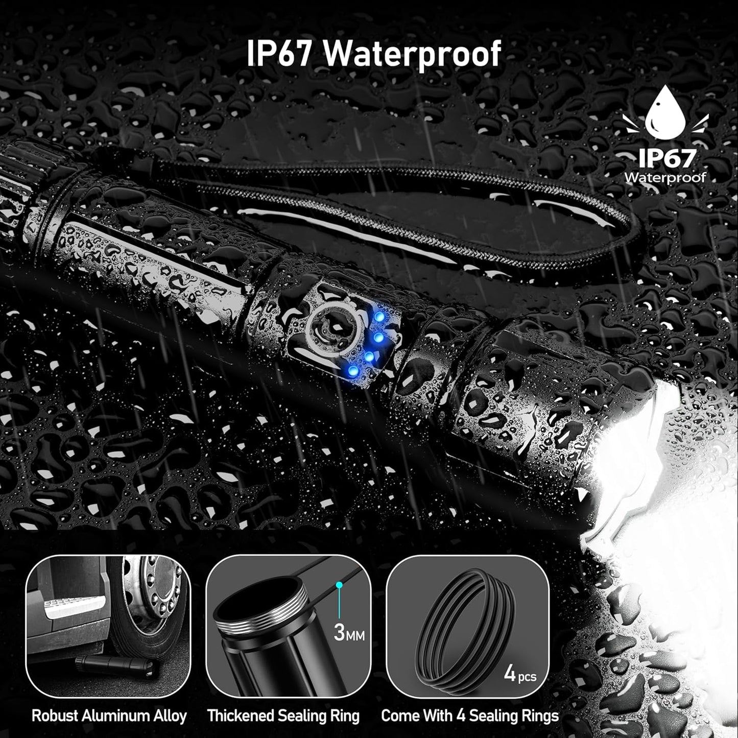 Rechargeable Flashlight High Lumens, Super Bright LED Powerful Tactical Torch - 5 Light Modes, Zoomable, Long Lasting, Waterproof Handheld Flash Light for Emergency, Camping, Hiking