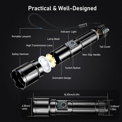 Rechargeable Flashlight High Lumens, Super Bright LED Powerful Tactical Torch - 5 Light Modes, Zoomable, Long Lasting, Waterproof Handheld Flash Light for Emergency, Camping, Hiking