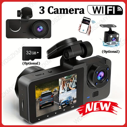 Experience Ultimate Car Safety with the Triple Lens HD Dashcam – 1080P Video Recording, Night Vision & WiFi Connectivity