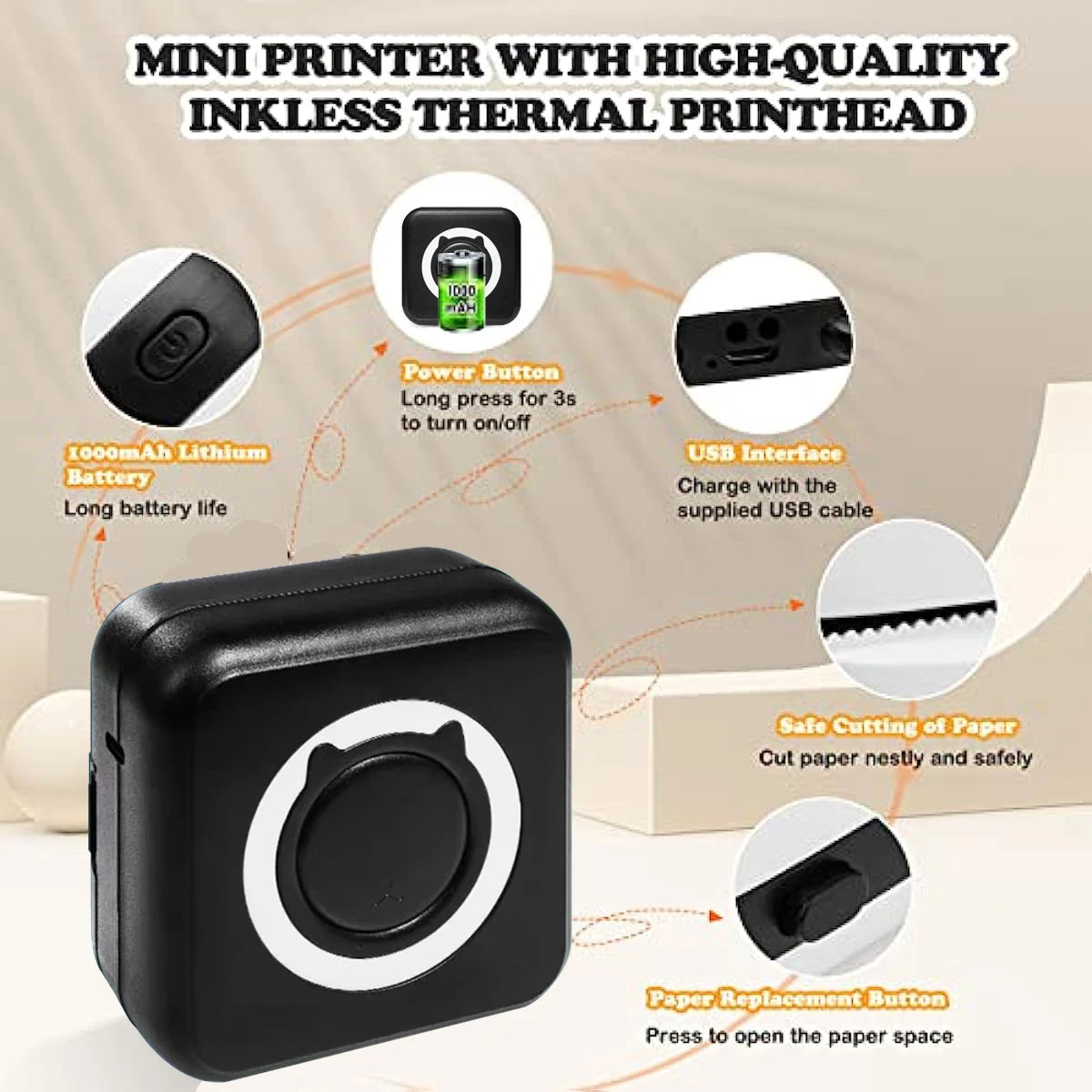 Portable Mini Thermal Printer for Photos and Labels - 58mm Wireless Bluetooth for Android and iOS