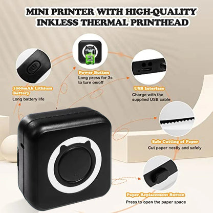 Portable Mini Thermal Printer for Photos and Labels - 58mm Wireless Bluetooth for Android and iOS